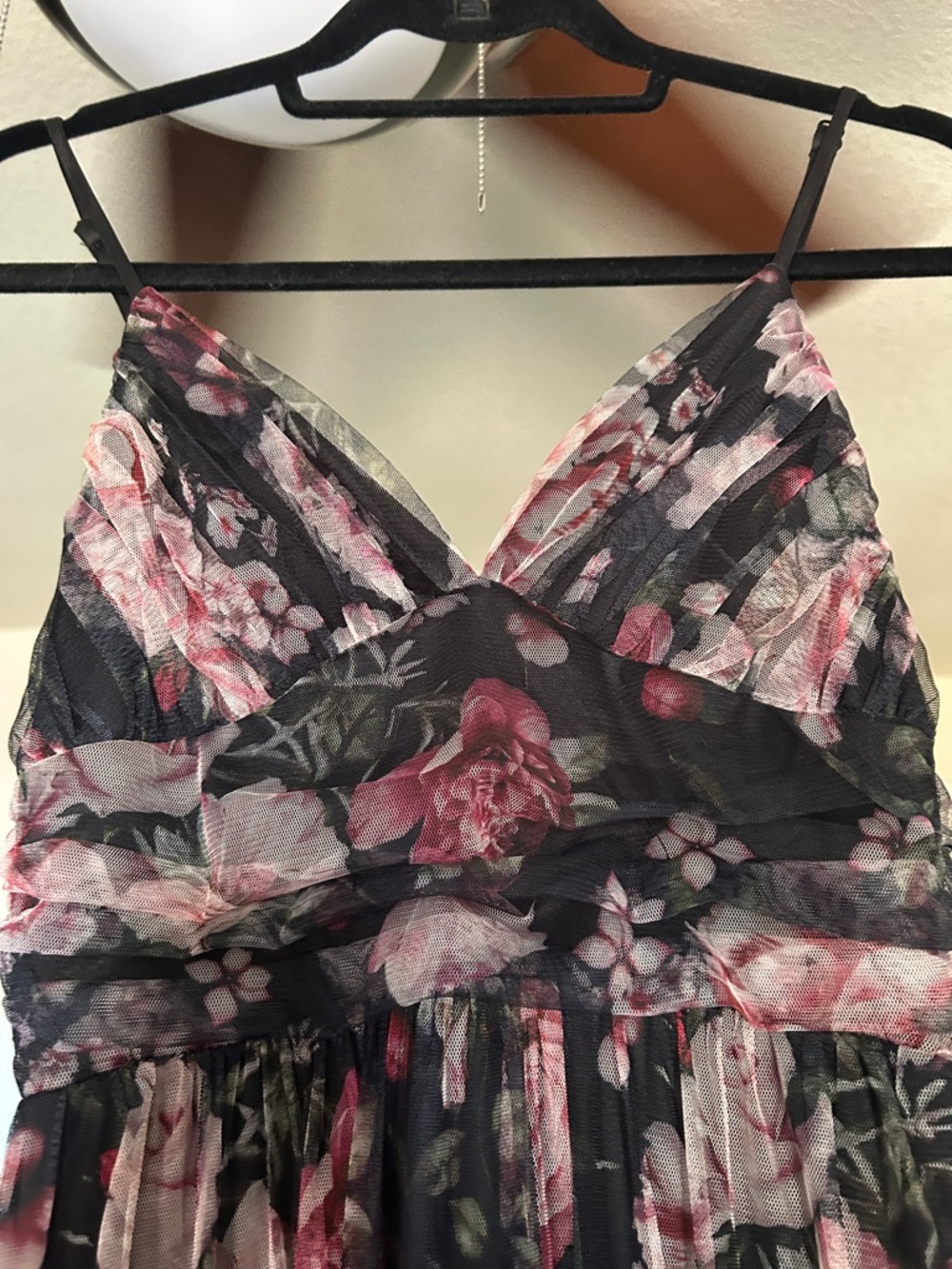 Lulu's Black Floral Tiered Mesh Maxi Dress with Pink Roses - Picture 5 of 15